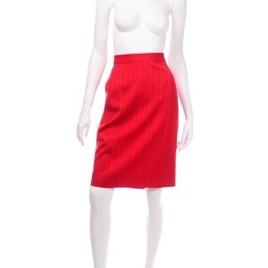 ESCADA Margaretha Ley Red Pinstripe Wool Pencil Skirt, size 40